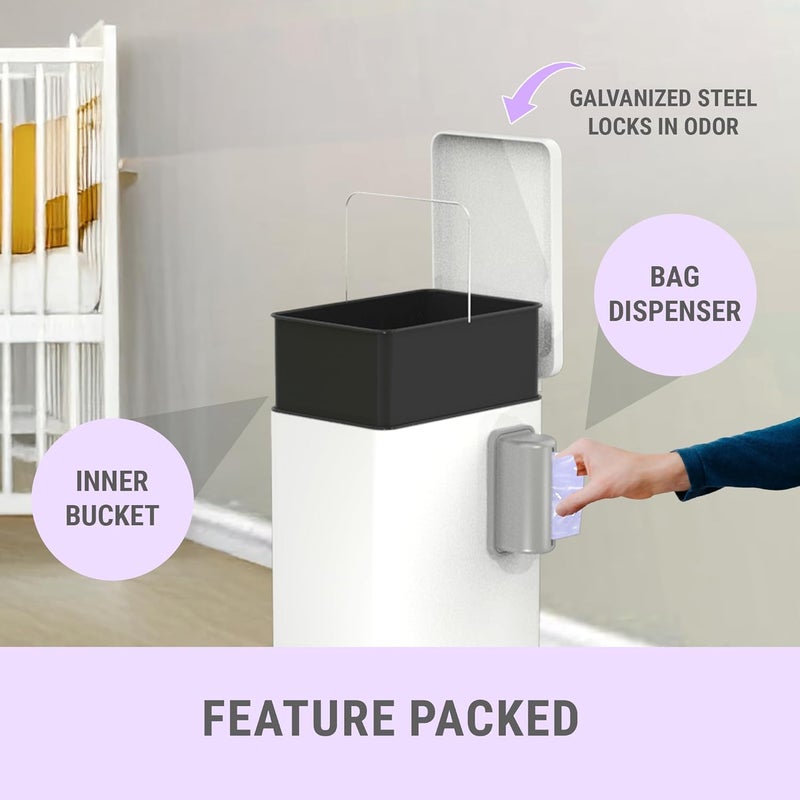 SLQ Baby Diaper Trash Can Odor Control, Small Diaper Pail, 3.2 Gal Baby Trash Can for Diapers, Disposal Bin for Nursery Garbage Pail, Anti Odor Bin with 30 Lavender Scented Refills - Image 4